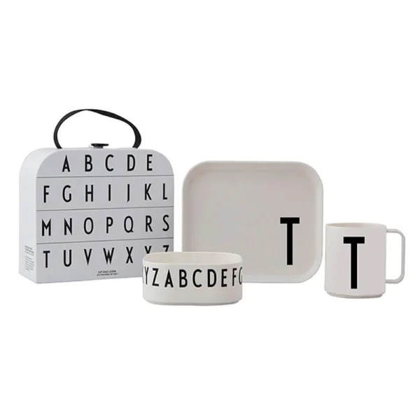 DESIGN LETTERS 4-dielny detský jedálenský set "Classics in a suitcase" - T